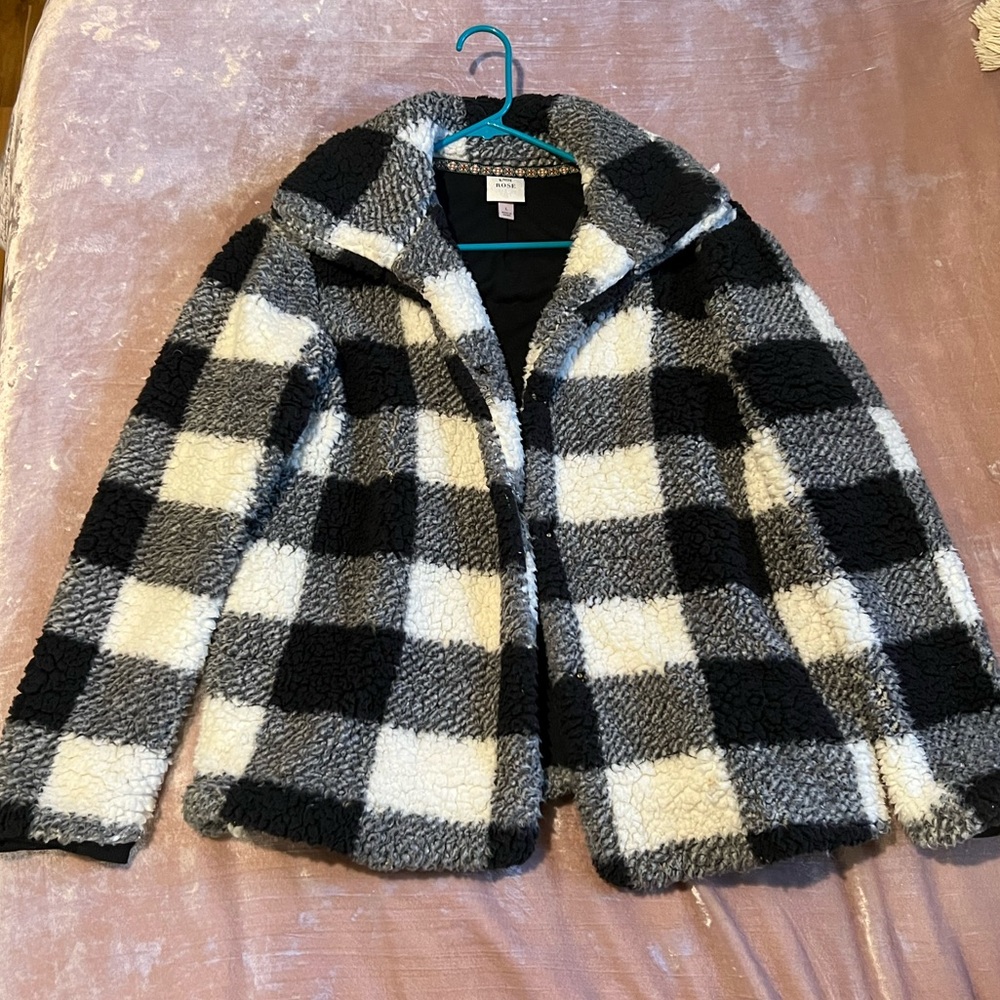 Fuzzy checkered Sherpa jacket